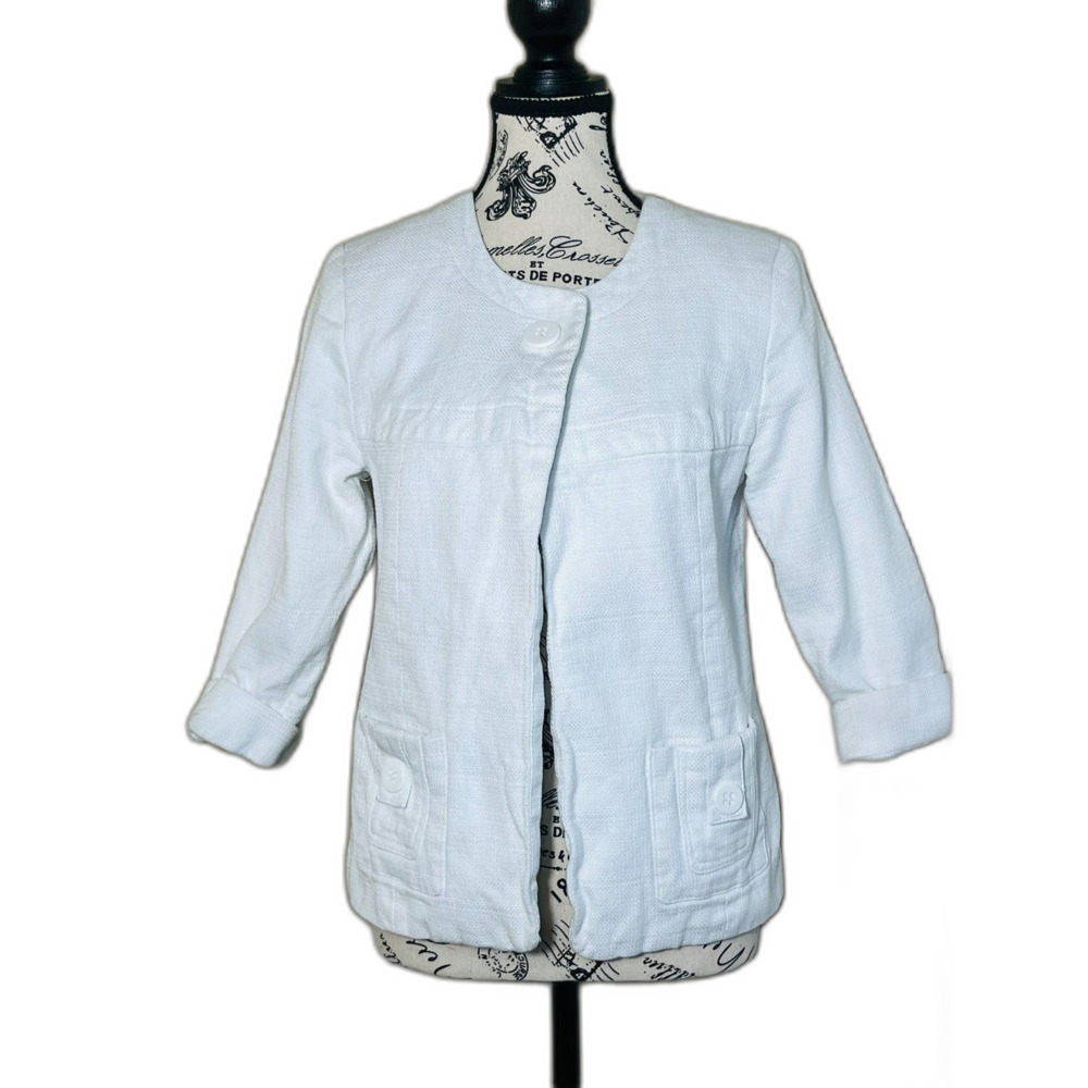 Harve Benard White Roll Sleeve Blazer Resort Tailored Work Small Casual Preppy